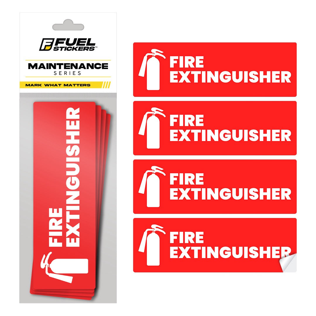 Fire Extinguisher Sticker Set for Business - Office, Commercial, Landlord | 2"x6" | 4 Pack