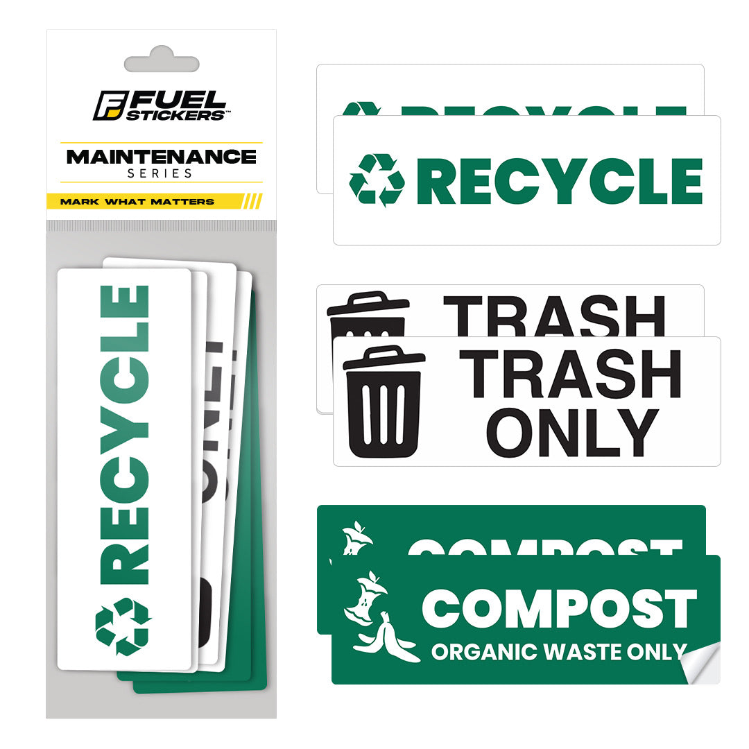 Trash Recycle Compost Sticker Set – Heavy-Duty Trash Bin Labels | 6" x 2" | Made In USA