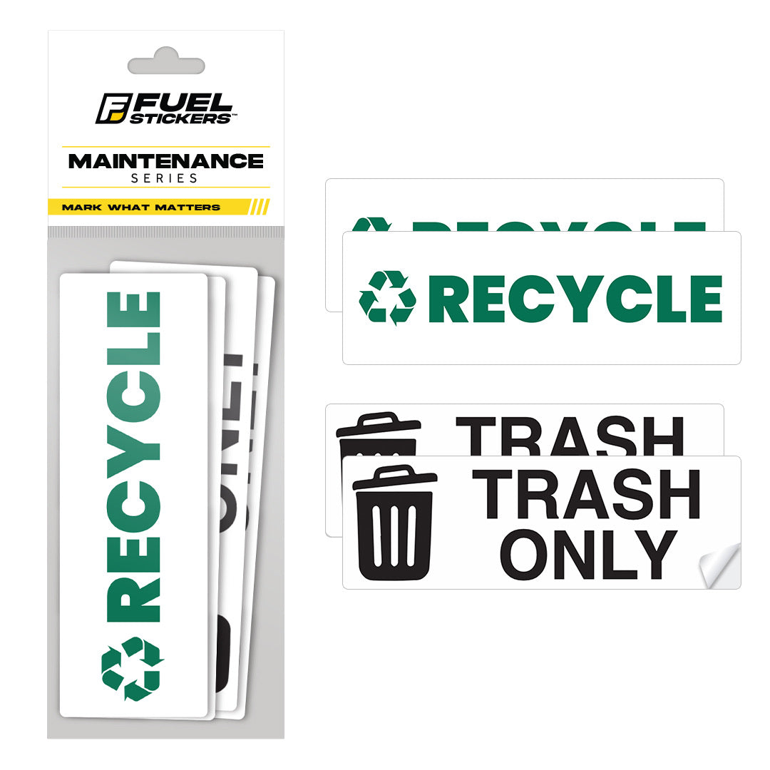 Trash Recycle Sticker Set – Heavy-Duty Trash Bin Labels | 6" x 2" | Made In USA