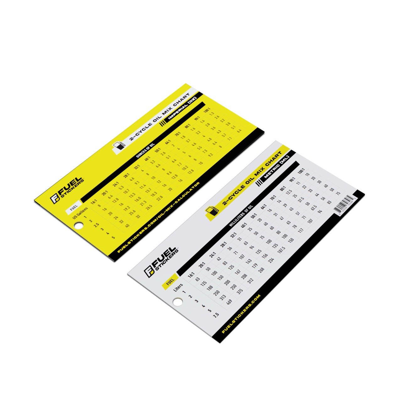 2 Stroke Oil Mix Chart - Quick Reference: Two Sided: US Gallons & Liters. Laminated - 6" x 3" (Hangable) 2 Pack