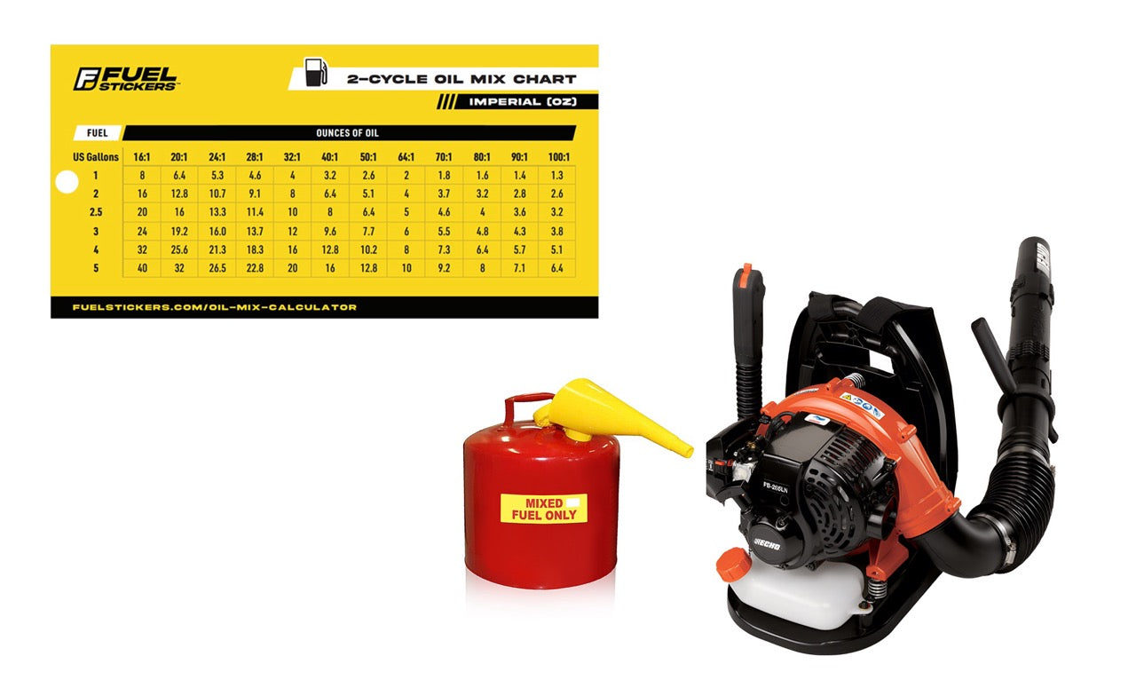 2 Stroke Oil Mix Chart - Quick Reference: Two Sided: US Gallons & Liters. Laminated - 6" x 3" (Hangable) 2 Pack