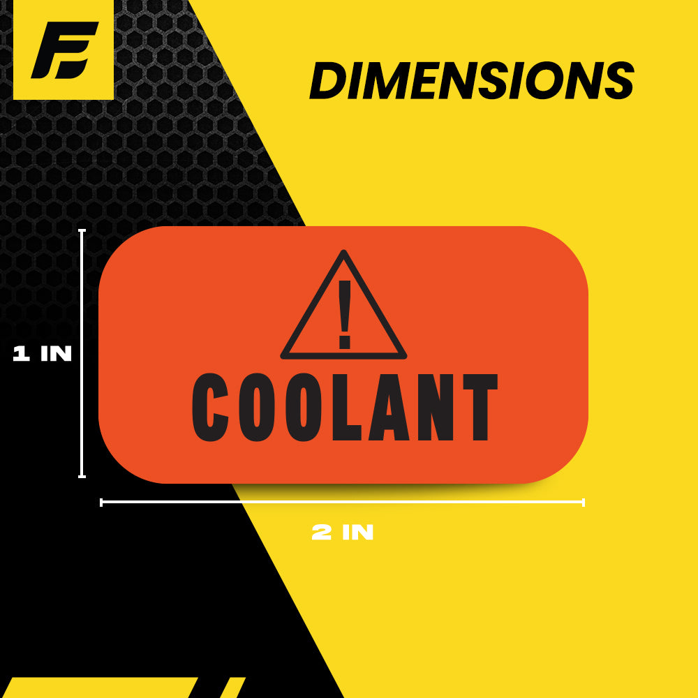 Coolant Sticker  - Antifreeze Label (small) | Size: 2x1 inch | 4 Pack