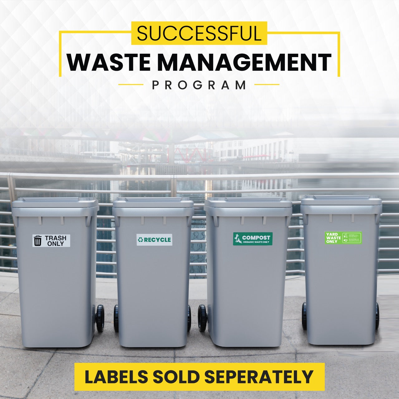 Trash Recycle Sticker Set – Heavy-Duty Trash Bin Labels | 6" x 2" | Made In USA